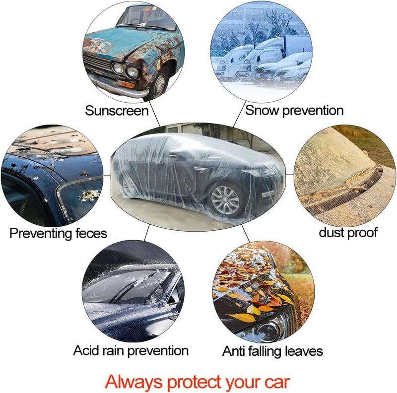 Bocarmo 4 Packs Disposable Car Cover Clear Plastic Car Cover Universal Rain Dust Garage Cover with Elastic Band Medium (15.7FT x 24.6FT) - Image 4